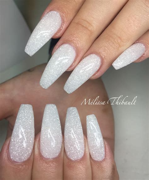 white toe nails with glitter|white sparkly acrylic nails.